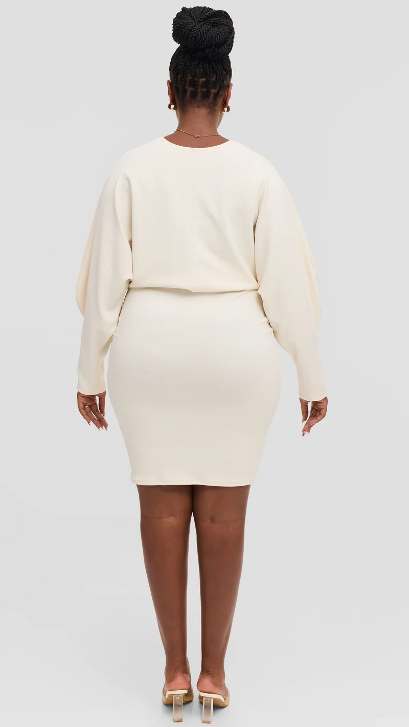Vivo V-Neck Dress in Stretch Rib - Off White