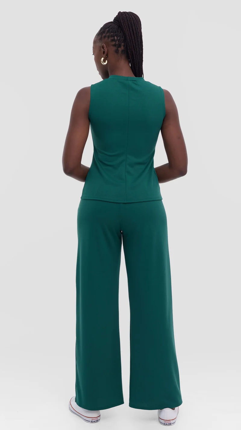 Vivo Selah Palazzo Pants in Stretch Rib Stretch Rib - Dark Green