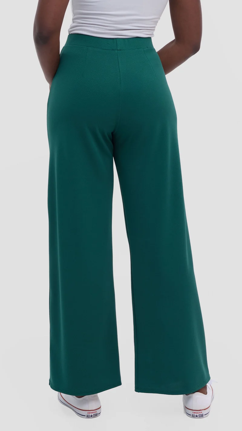 Vivo Selah Palazzo Pants in Stretch Rib Stretch Rib - Dark Green