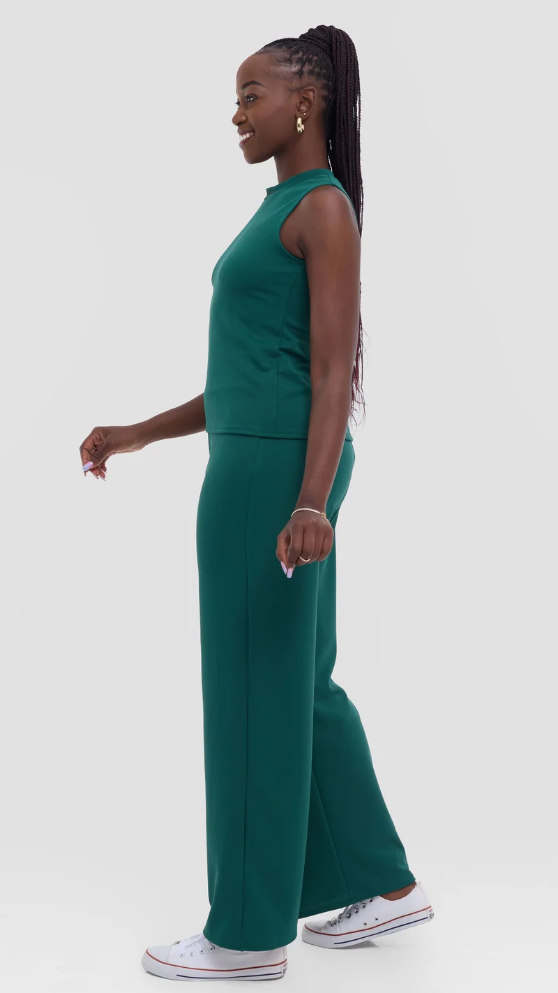 Vivo Selah Palazzo Pants in Stretch Rib Stretch Rib - Dark Green