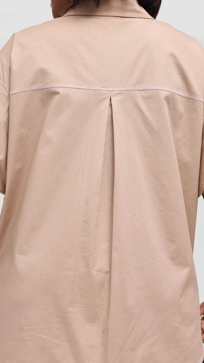 Vivo Back Pleat Loose Top in Cotton - Light Taupe