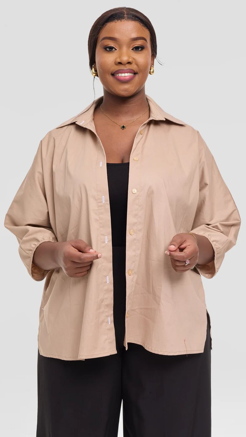Vivo Back Pleat Loose Top in Cotton - Light Taupe