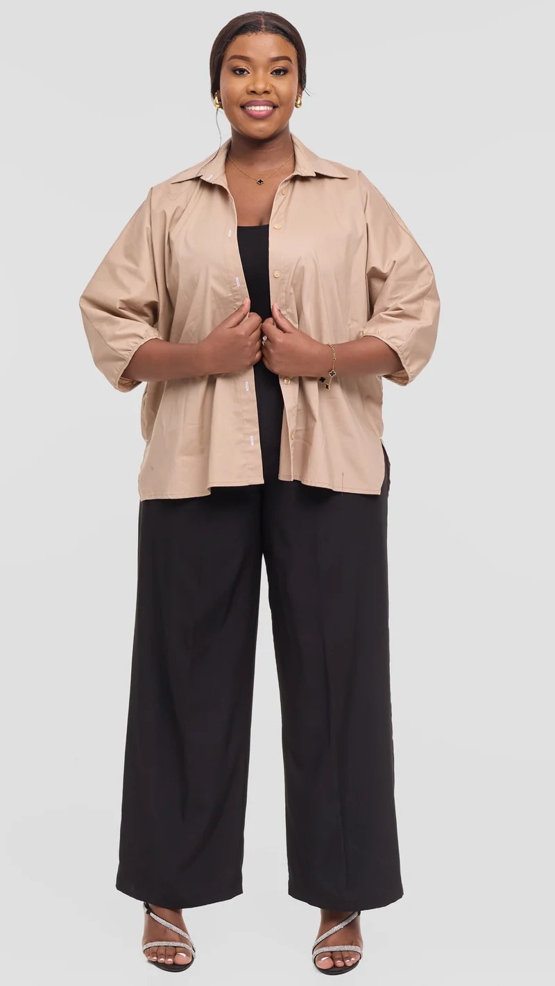 Vivo Back Pleat Loose Top in Cotton - Light Taupe