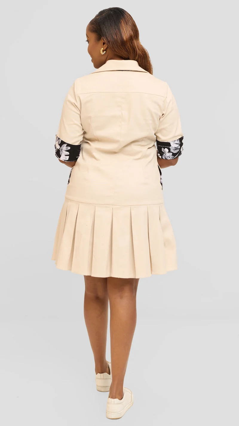 Safari by Vivo Pleated Dress in Cotton - Beige