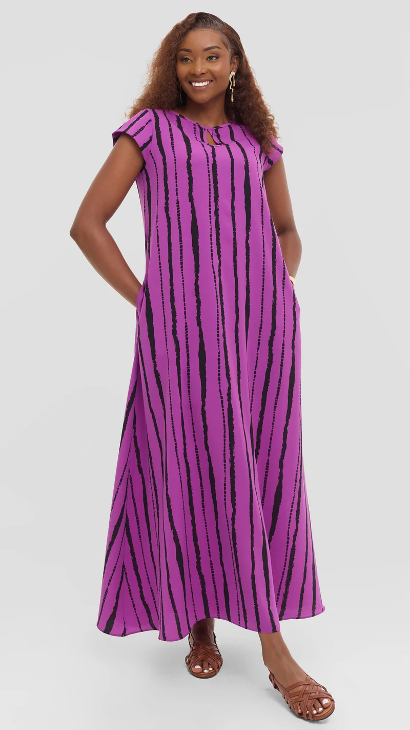 Vivo Sierra Maxi Dress in Chiffon - Purple / Black Bori Print