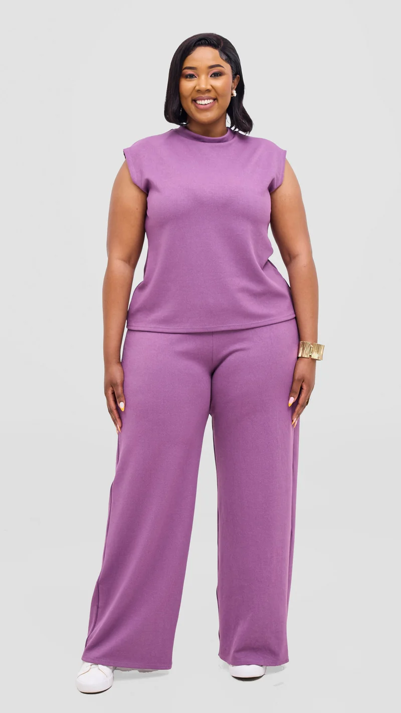 Vivo Selah Palazzo Pants in Stretch Rib Stretch Rib - Lilac