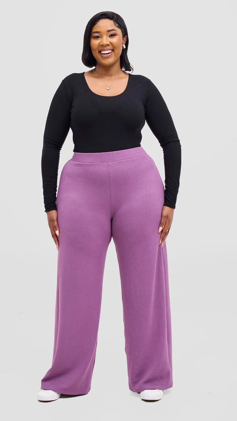 Vivo Selah Palazzo Pants in Stretch Rib Stretch Rib - Lilac