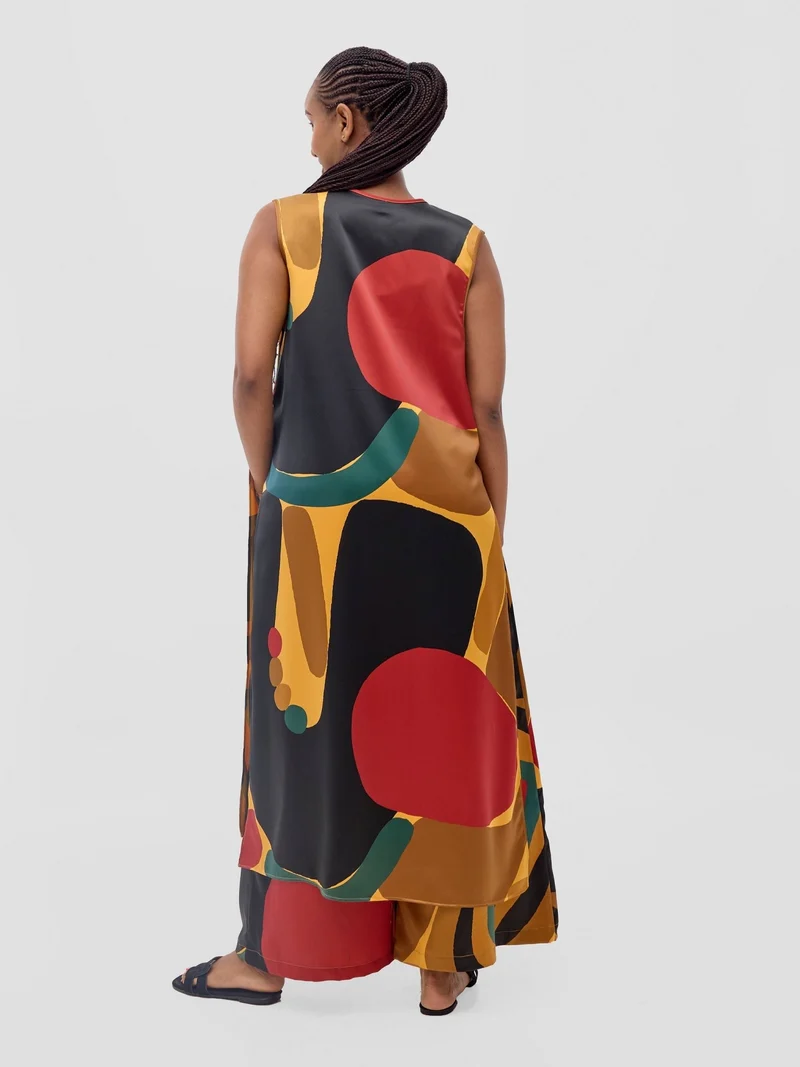 Vivo Kelemi Sleeveless Side Tie Top- Mustard / Red Waso Print