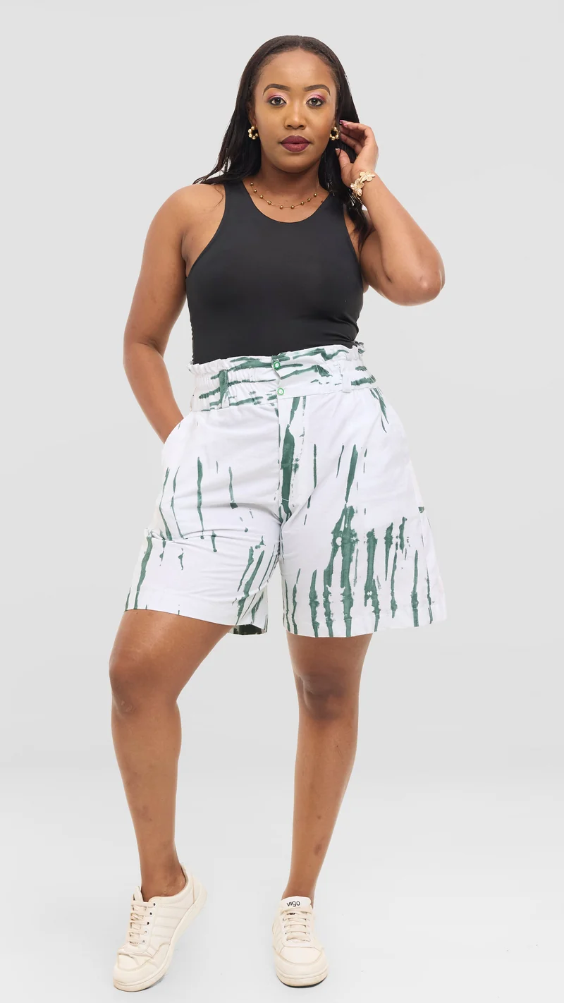 Vazi Afriq Tie & Dye Shorts - Green / White