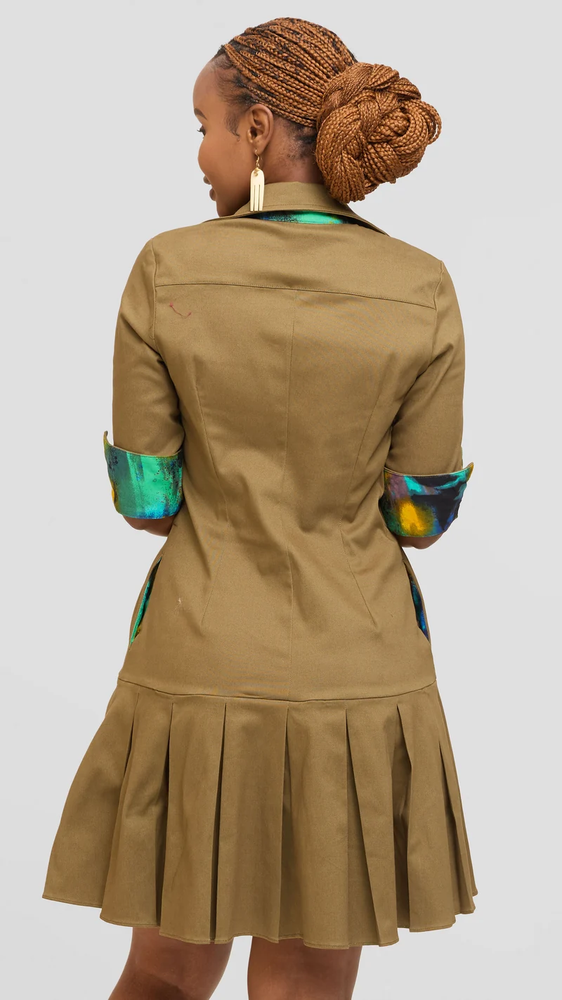 Safari by Vivo Pleated Dress in Cotton - Hunters