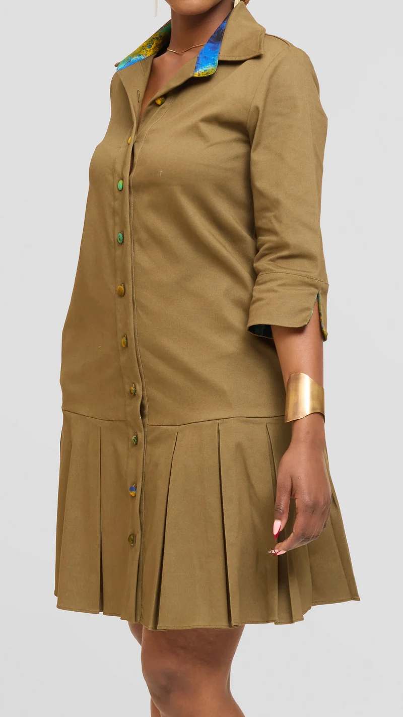 Safari by Vivo Pleated Dress in Cotton - Hunters
