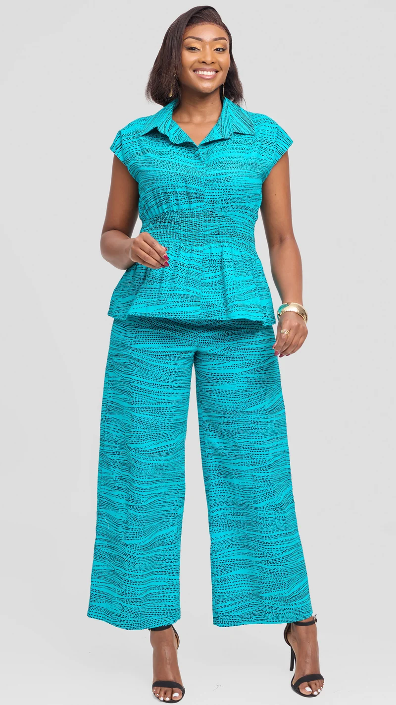 Vivo Elastic Waist Wide Leg Pants in Kitenge - Jicho Print