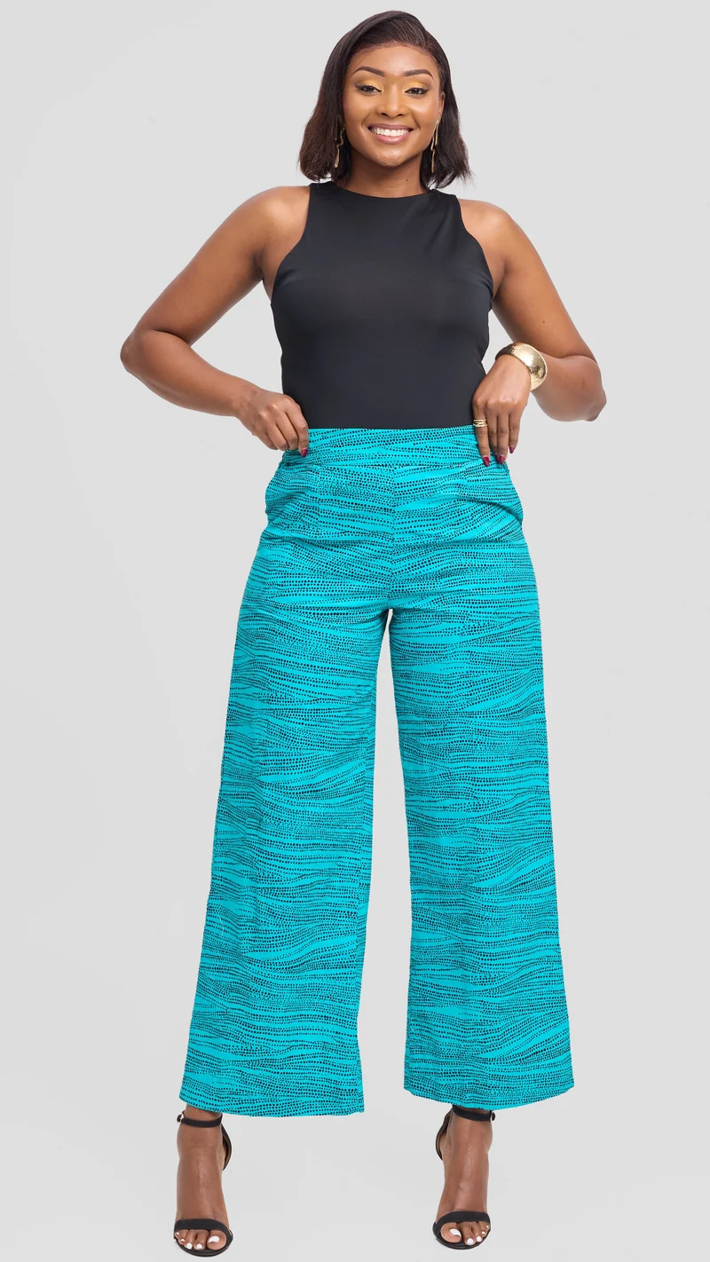 Vivo Elastic Waist Wide Leg Pants in Kitenge - Jicho Print