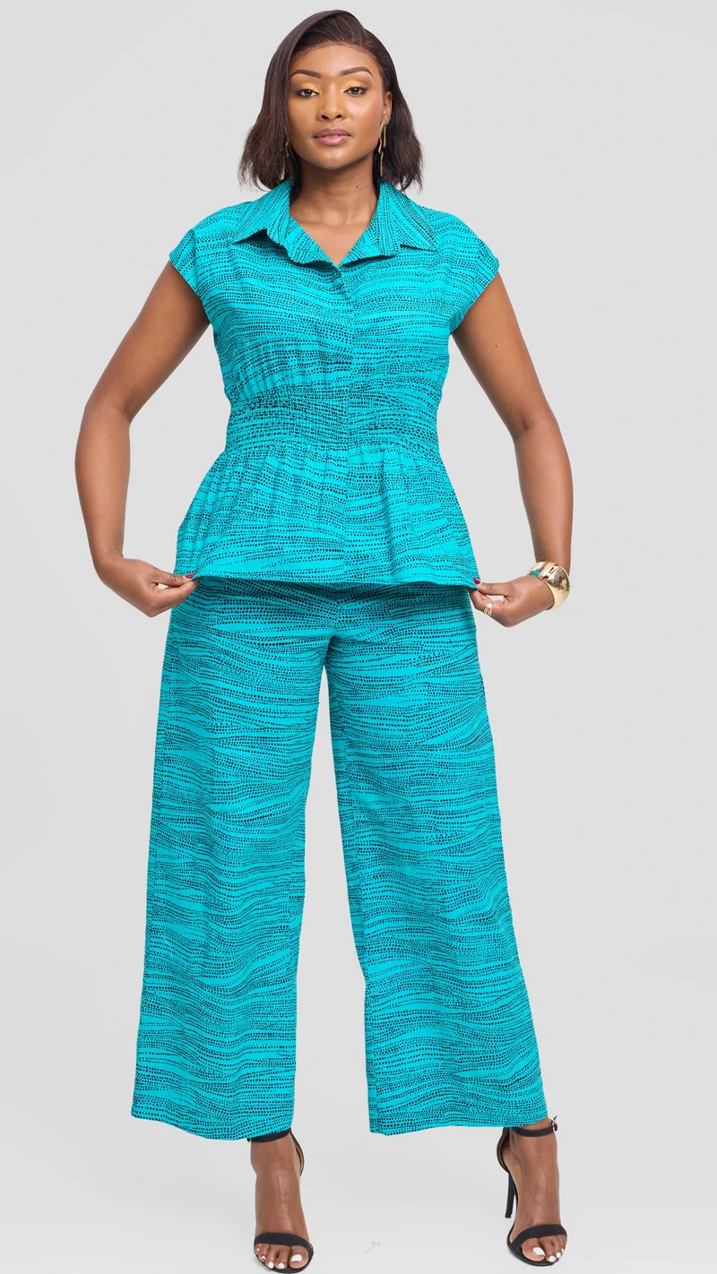 Vivo Elastic Waist Wide Leg Pants in Kitenge - Jicho Print
