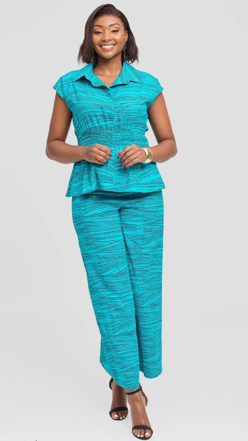 Vivo Elastic Waist Wide Leg Pants in Kitenge - Jicho Print