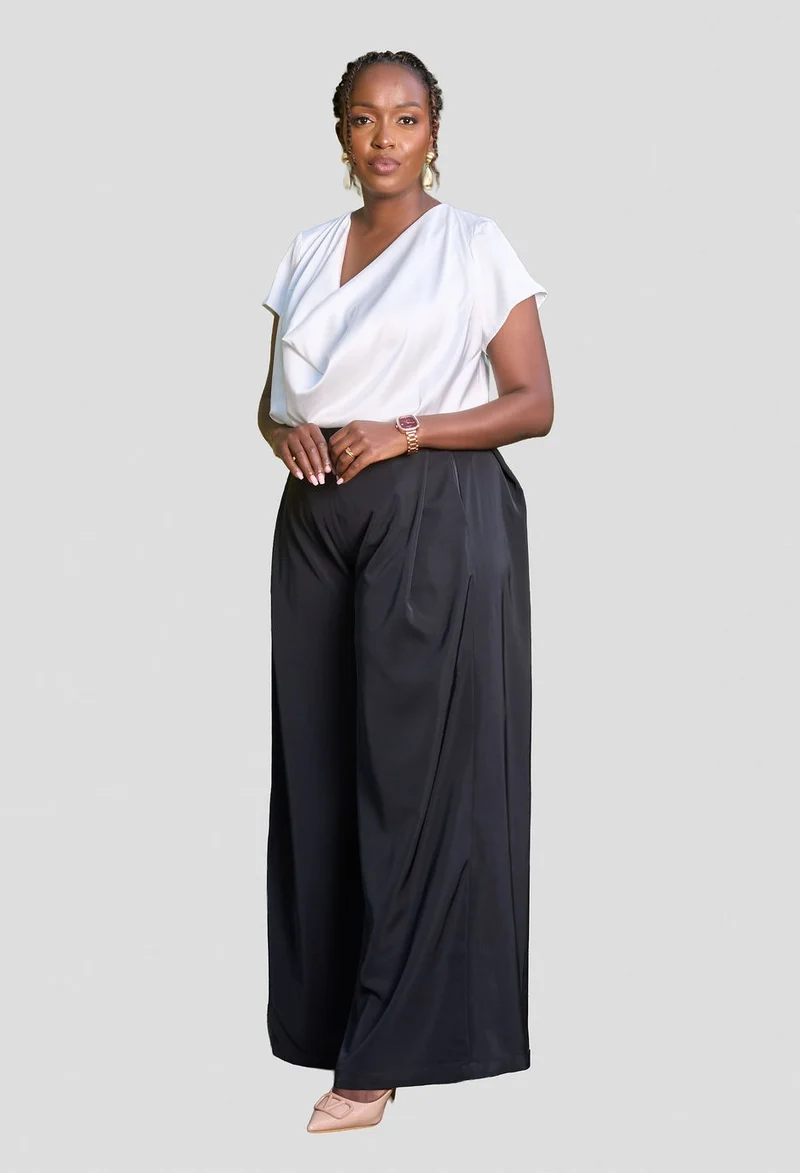 Kakiba Collections Marie Black Palazzo Pants & Laura Silk Blouse - White
