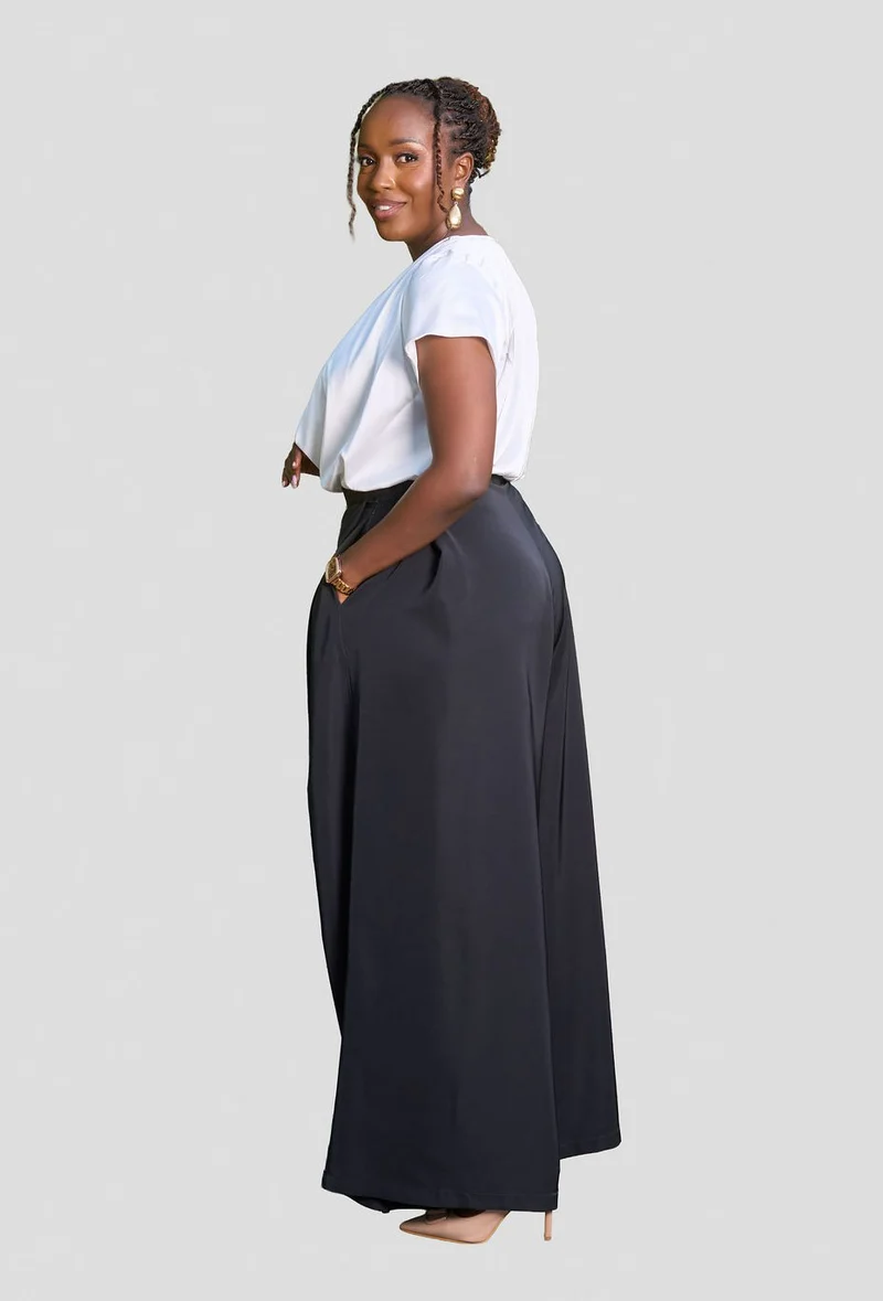 Kakiba Collections Marie Black Palazzo Pants & Laura Silk Blouse - White