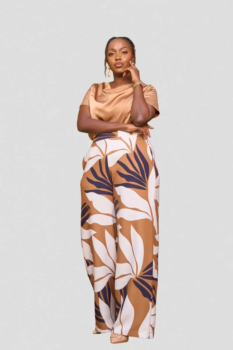 Kakiba Collections Botanica Brown Palazzo Pants & Laura Silk Top - Brown