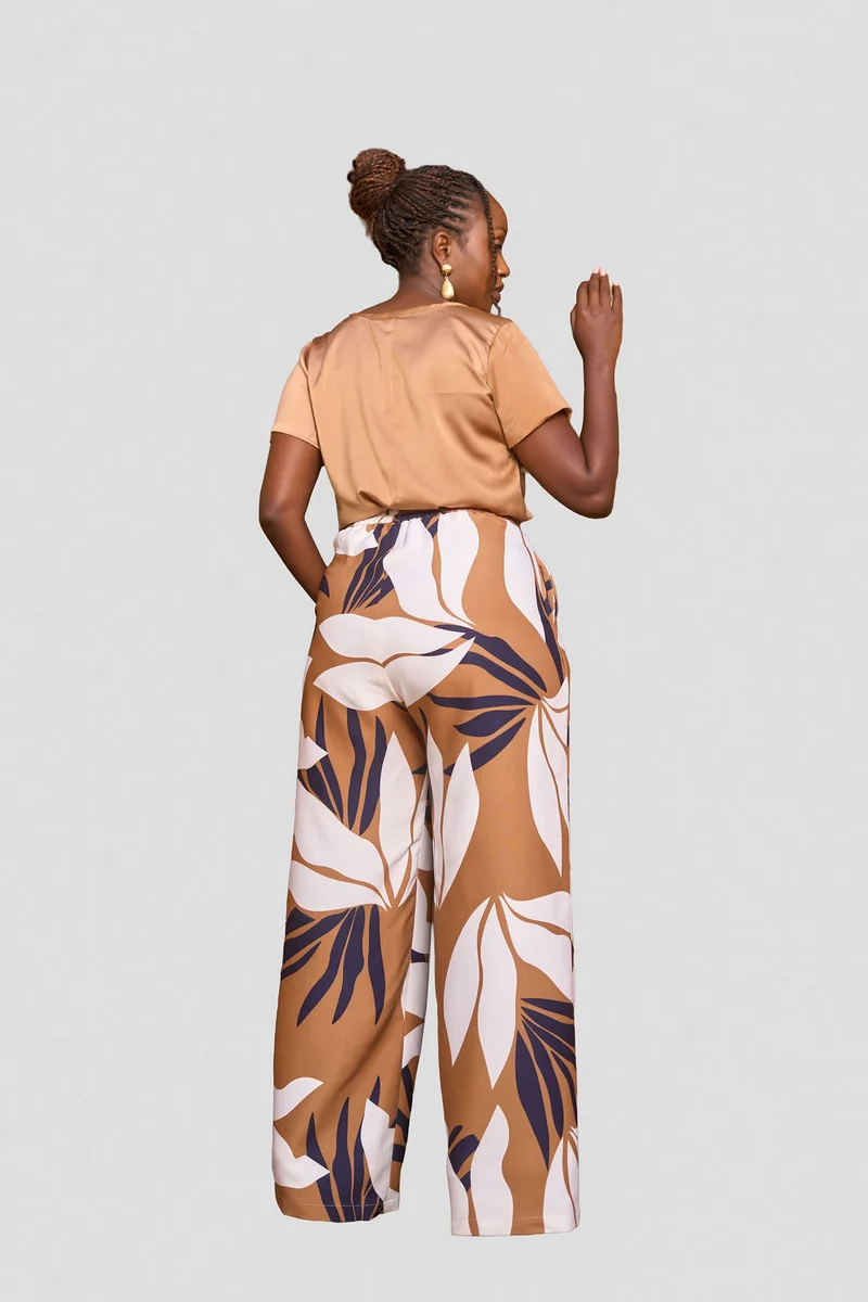 Kakiba Collections Botanica Brown Palazzo Pants & Laura Silk Top - Brown