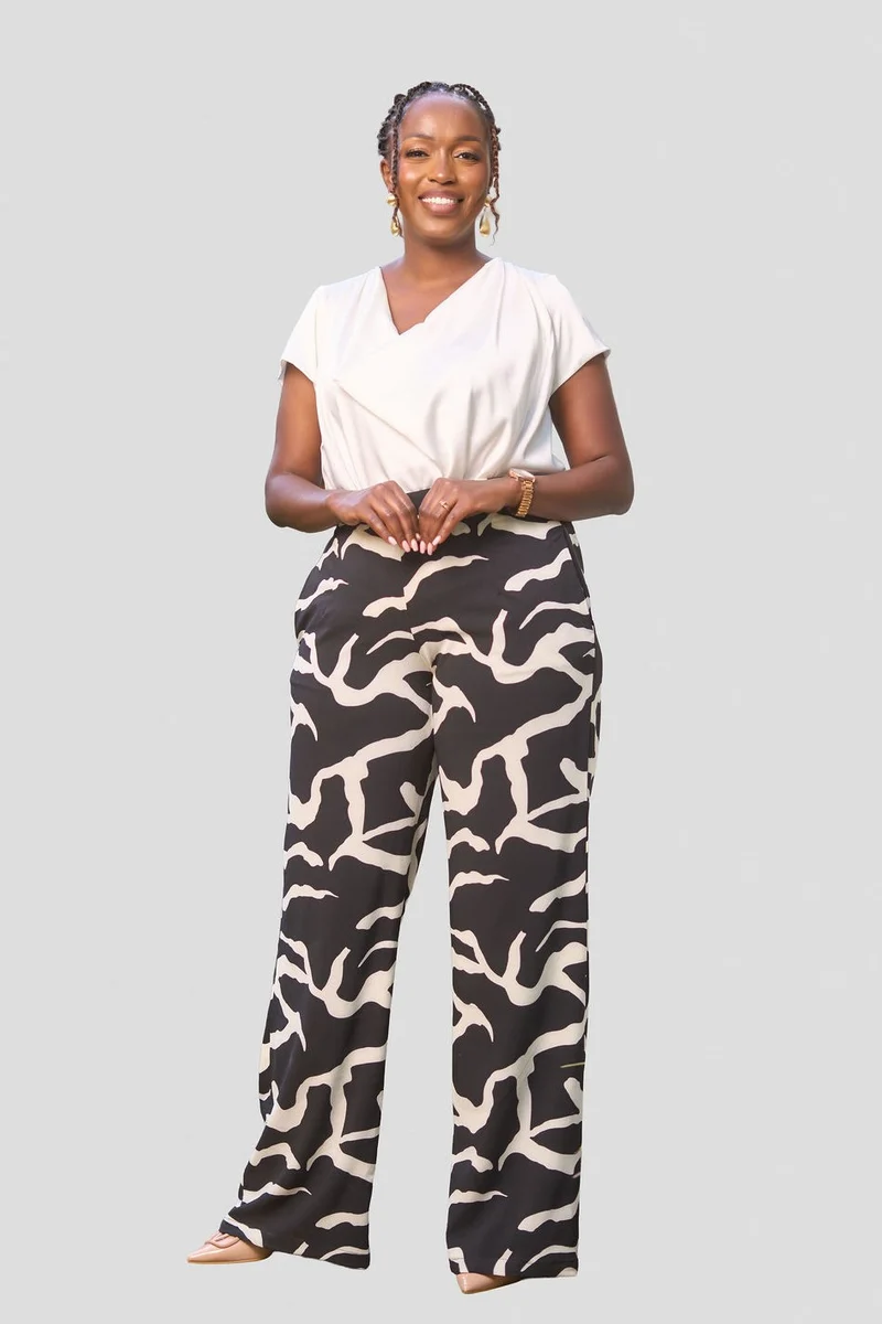 Kakiba Collections Botanica Black Palazzo Pants & Laura Silk Top - White / White