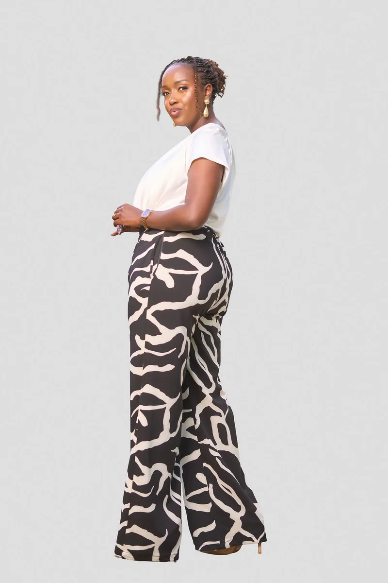 Kakiba Collections Botanica Black Palazzo Pants & Laura Silk Top - White / White