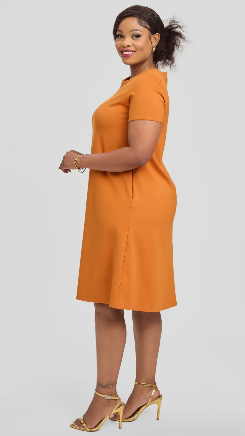 Vivo Jema Short Sleeve Tent Dress in Ponte - Rust