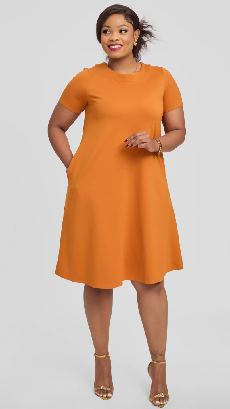 Vivo Jema Short Sleeve Tent Dress in Ponte - Rust
