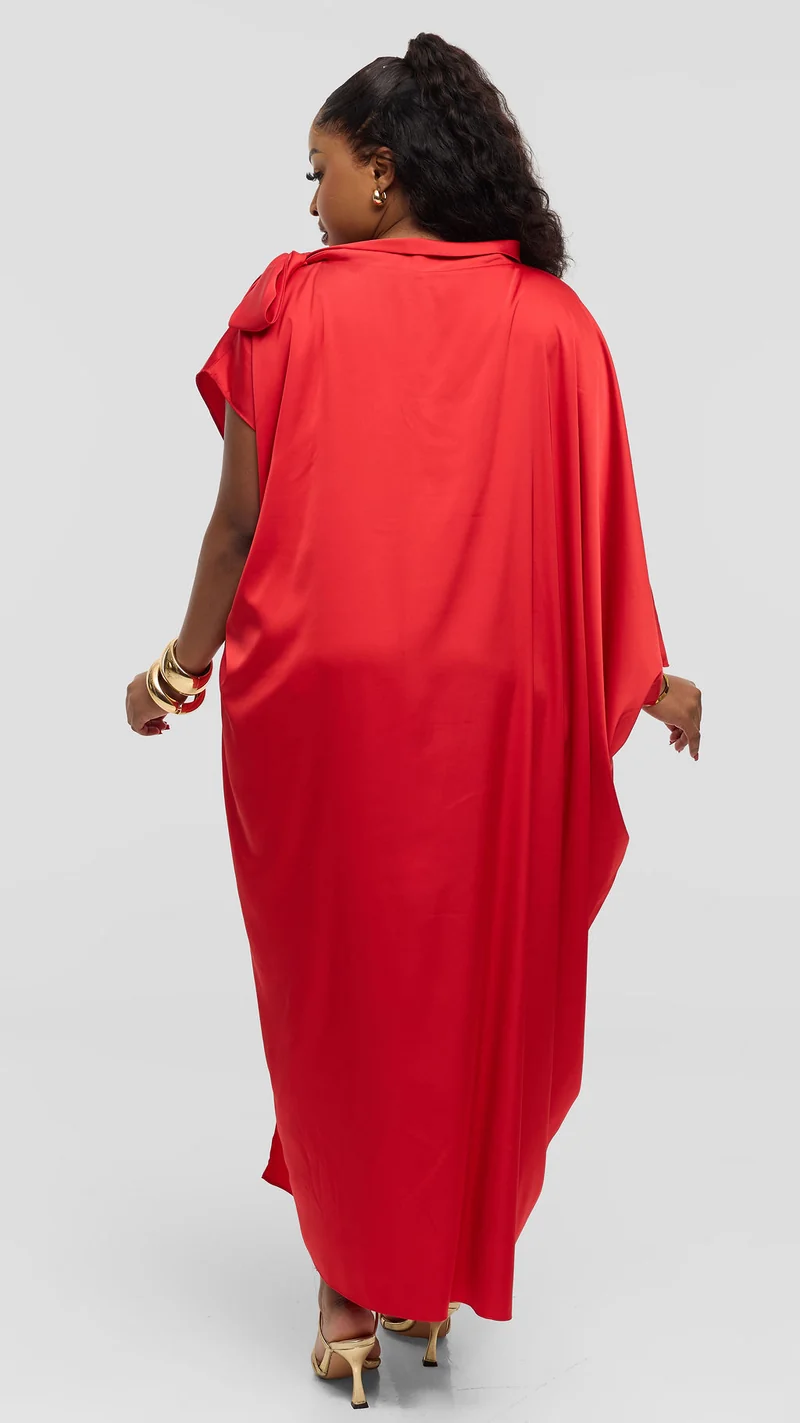 Vivo Takali Asymmetrical Midi Length Kaftan In Satin - Red