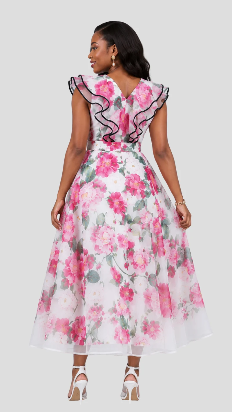 The Fashion Frenzy Blush Floral Ruffle Detail Midi Dress - Pink