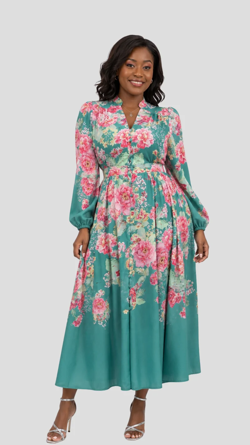 The Fashion Frenzy Seraphine Floral Maxi Dress - Green