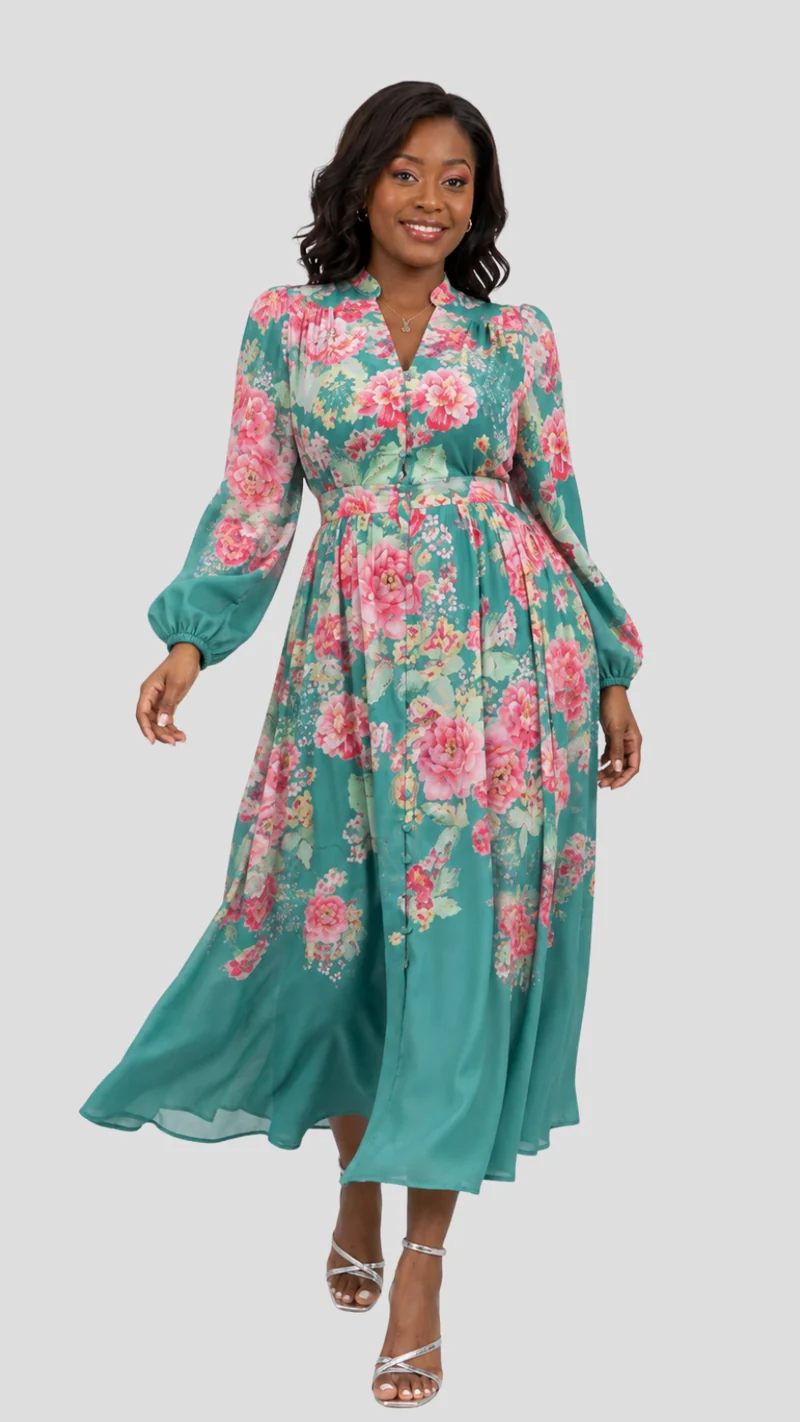 The Fashion Frenzy Seraphine Floral Maxi Dress - Green