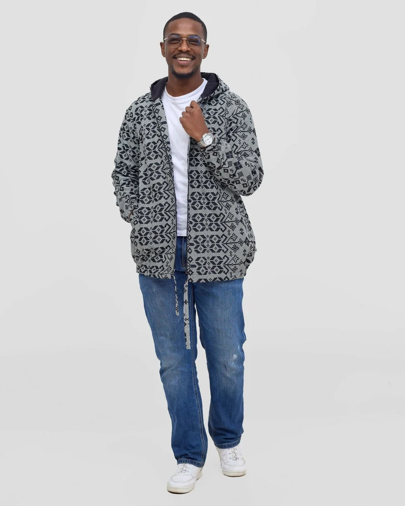 Gravio Fashion Monochrome Hooded Jacket - Black / White