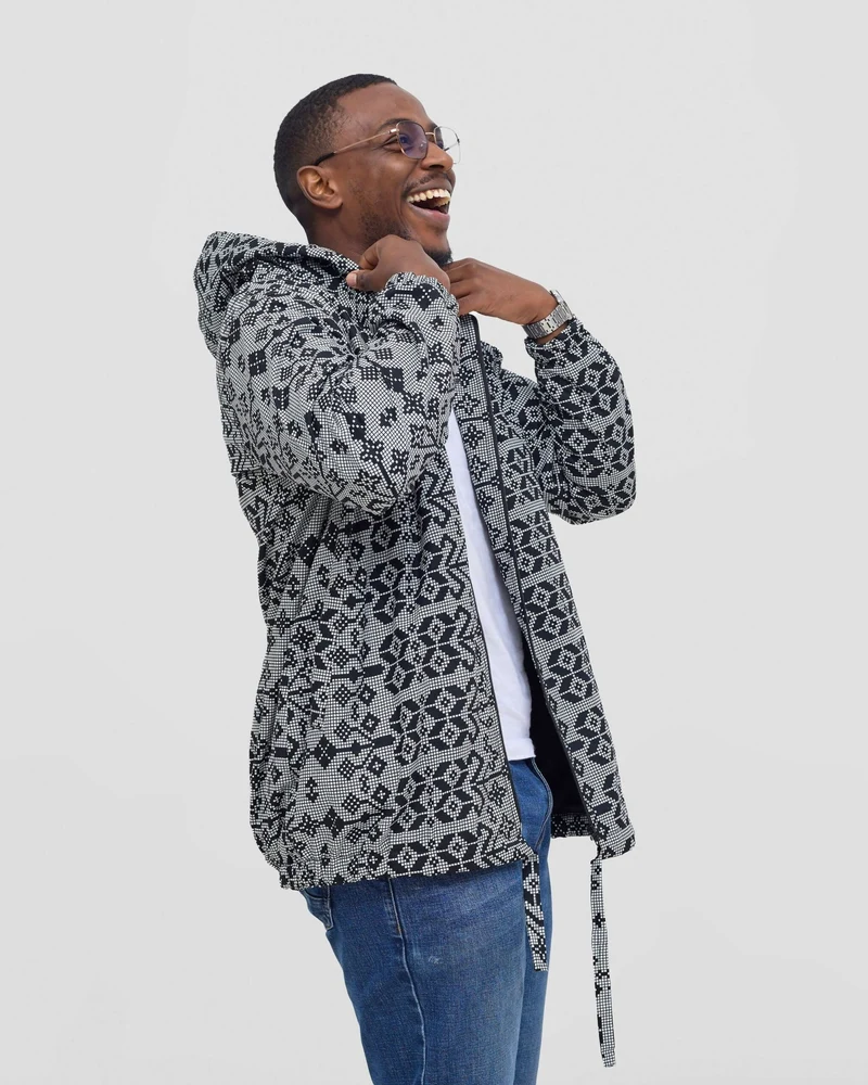 Gravio Fashion Monochrome Hooded Jacket - Black / White