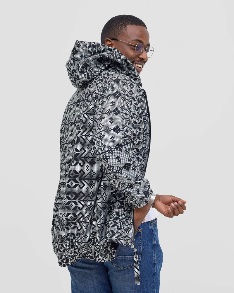 Gravio Fashion Monochrome Hooded Jacket - Black / White