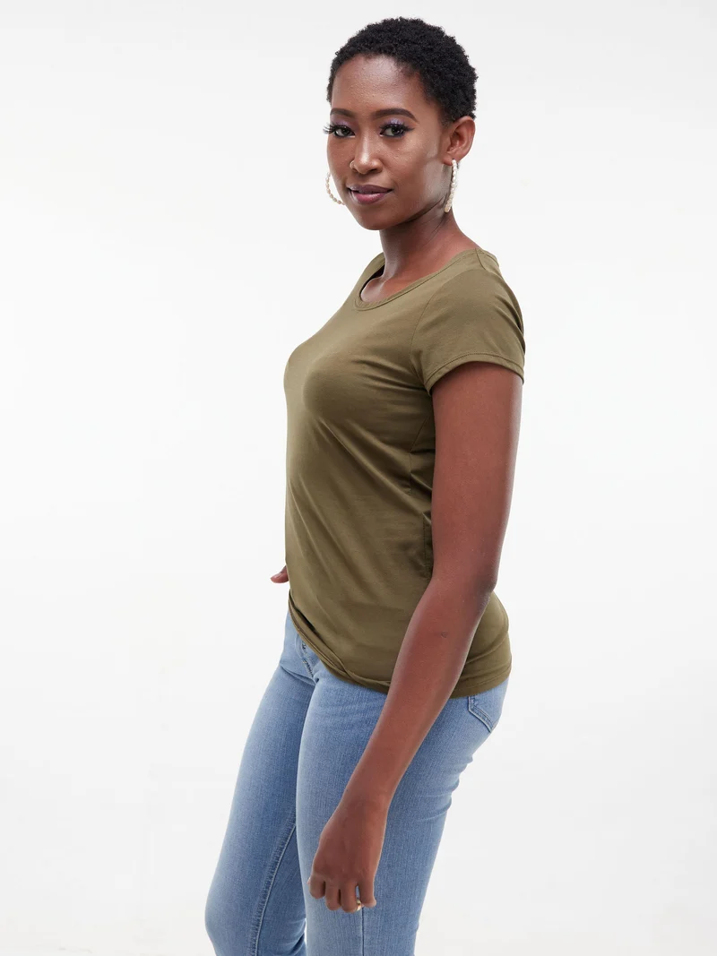Vivo Everyday Cap Sleeve Top in Jersey - Army Green