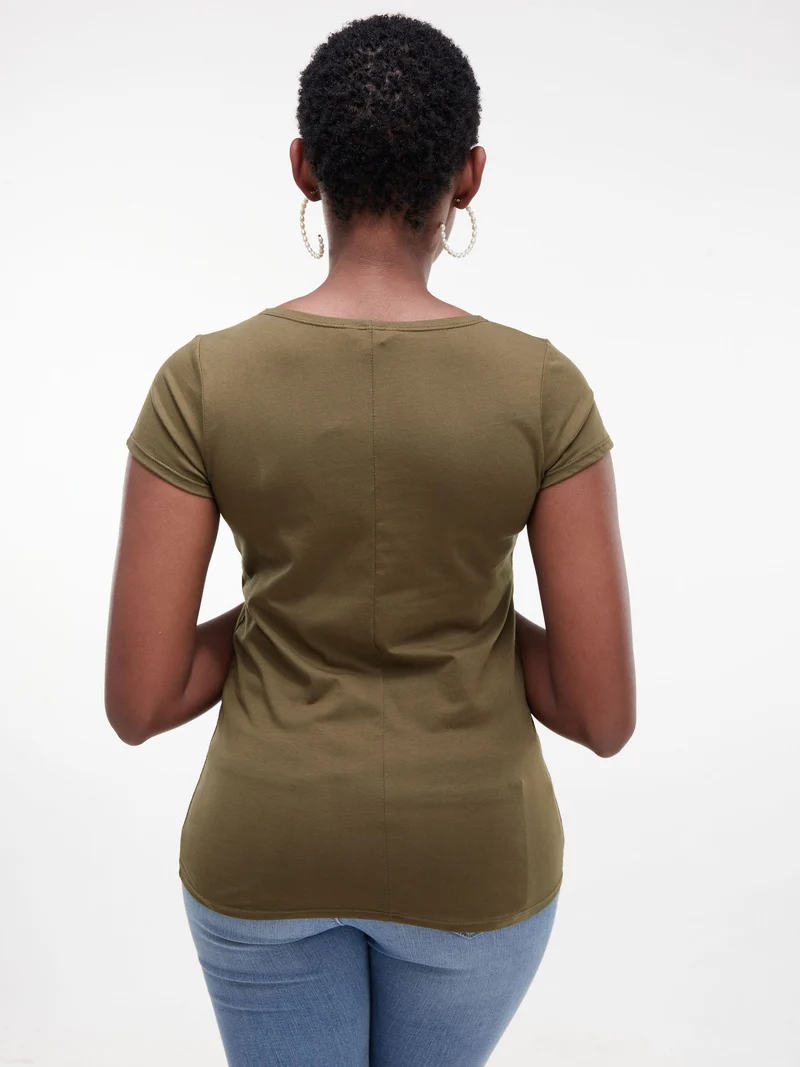 Vivo Everyday Cap Sleeve Top in Jersey - Army Green