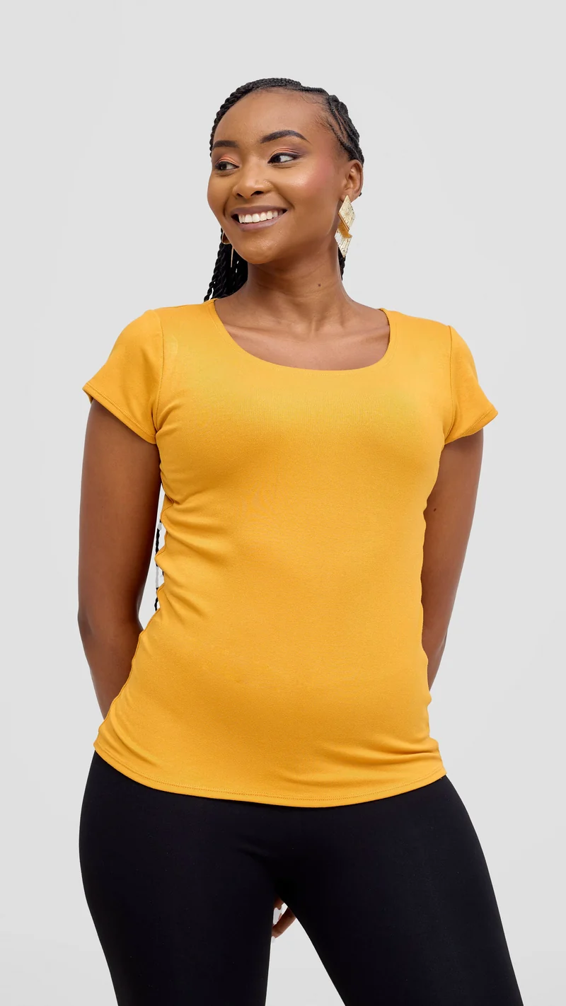 Vivo Everyday Cap Sleeve Top in Jersey - Mustard