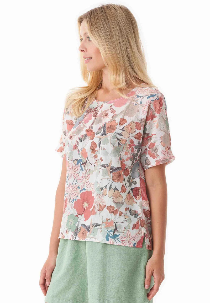 Bluse aus Bio-Baumwoll-Voile mit Blumenmuster