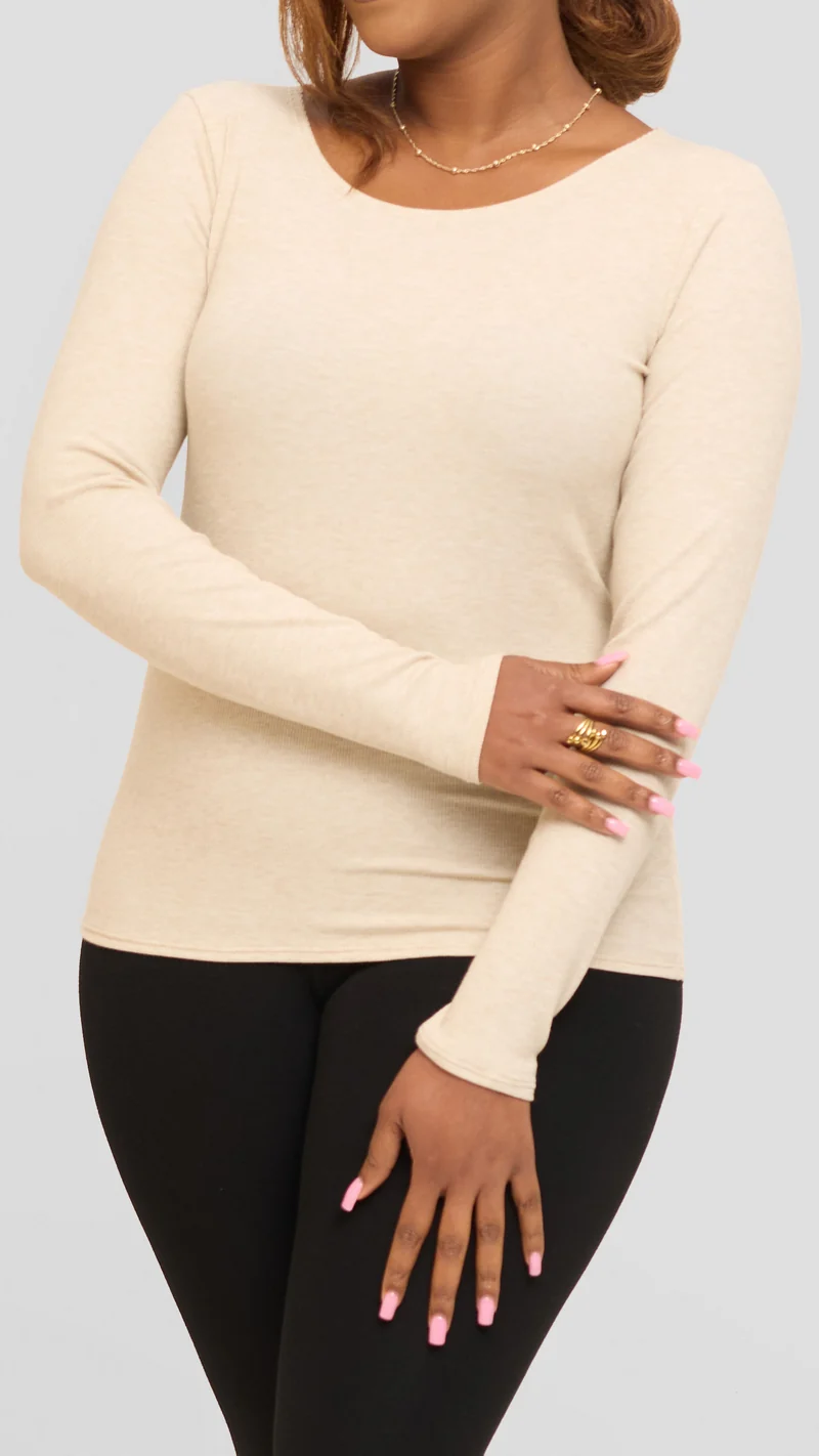 Safari by Vivo Long Sleeve T-Shirt in Jersey Rib - Beige
