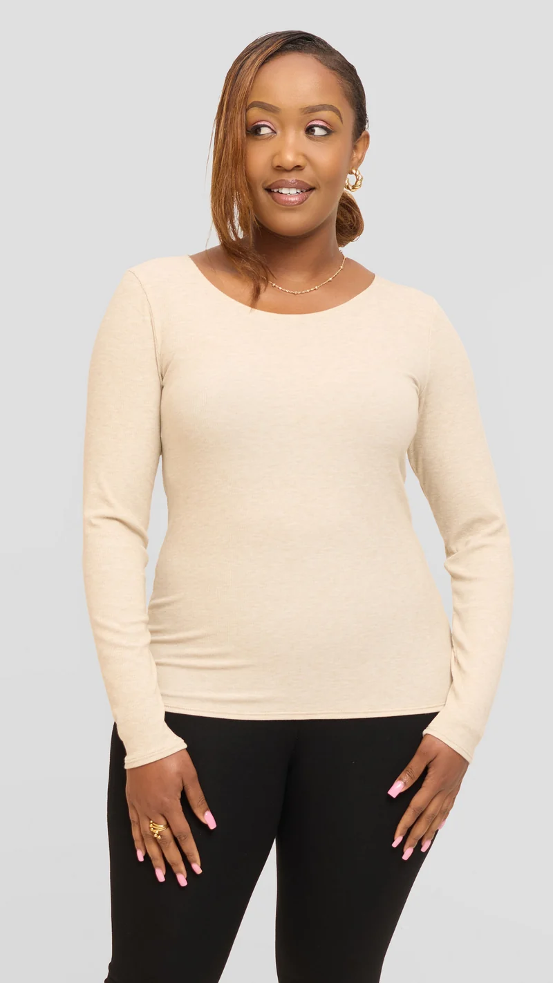 Safari by Vivo Long Sleeve T-Shirt in Jersey Rib - Beige