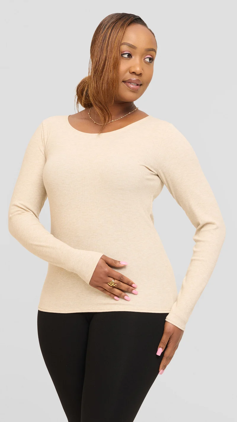 Safari by Vivo Long Sleeve T-Shirt in Jersey Rib - Beige