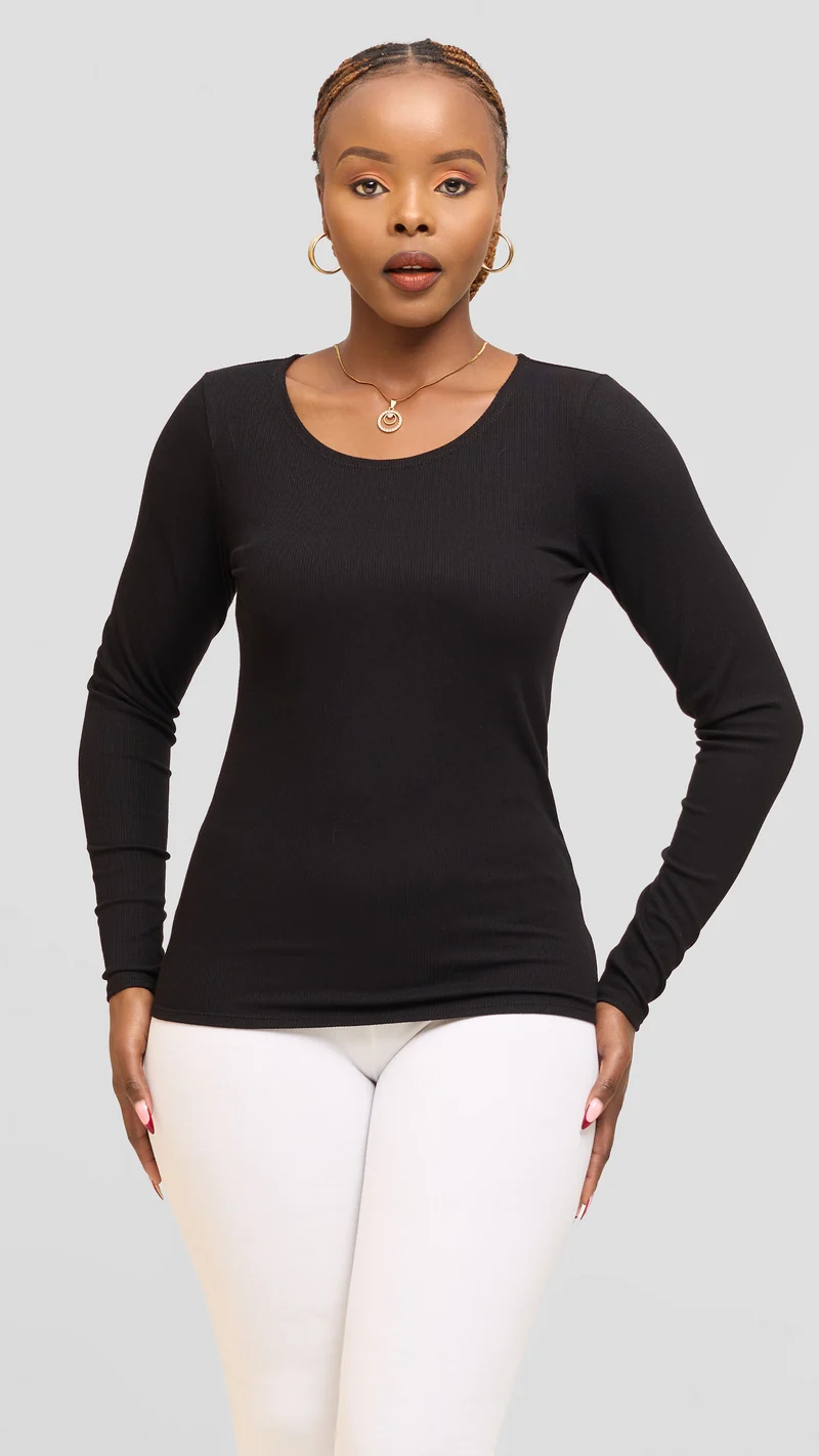 Safari by Vivo Long Sleeve T-Shirt in Jersey Rib - Black