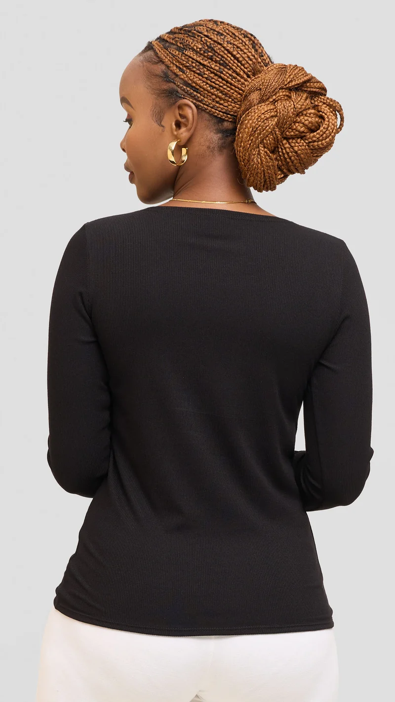 Safari by Vivo Long Sleeve T-Shirt in Jersey Rib - Black