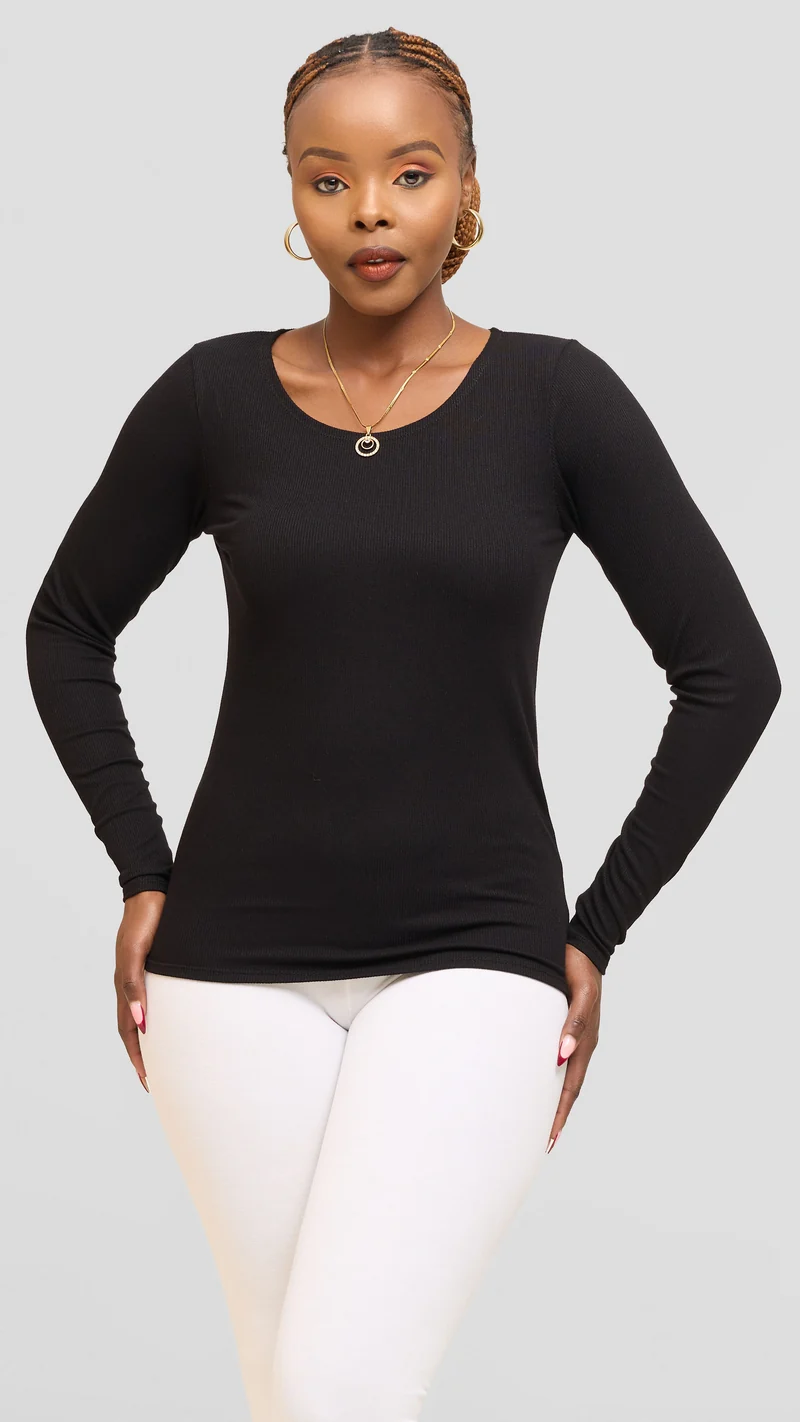 Safari by Vivo Long Sleeve T-Shirt in Jersey Rib - Black