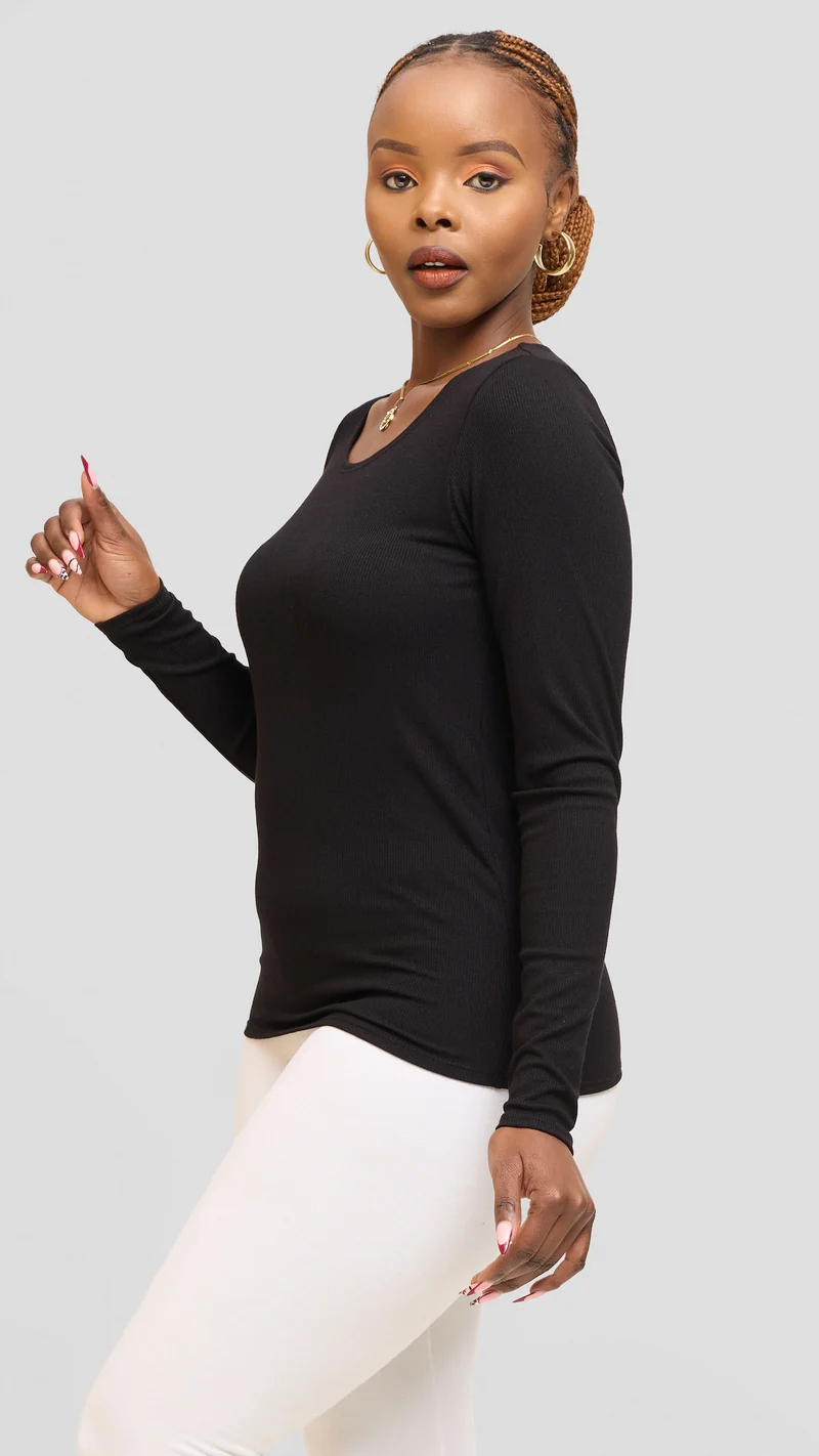 Safari by Vivo Long Sleeve T-Shirt in Jersey Rib - Black