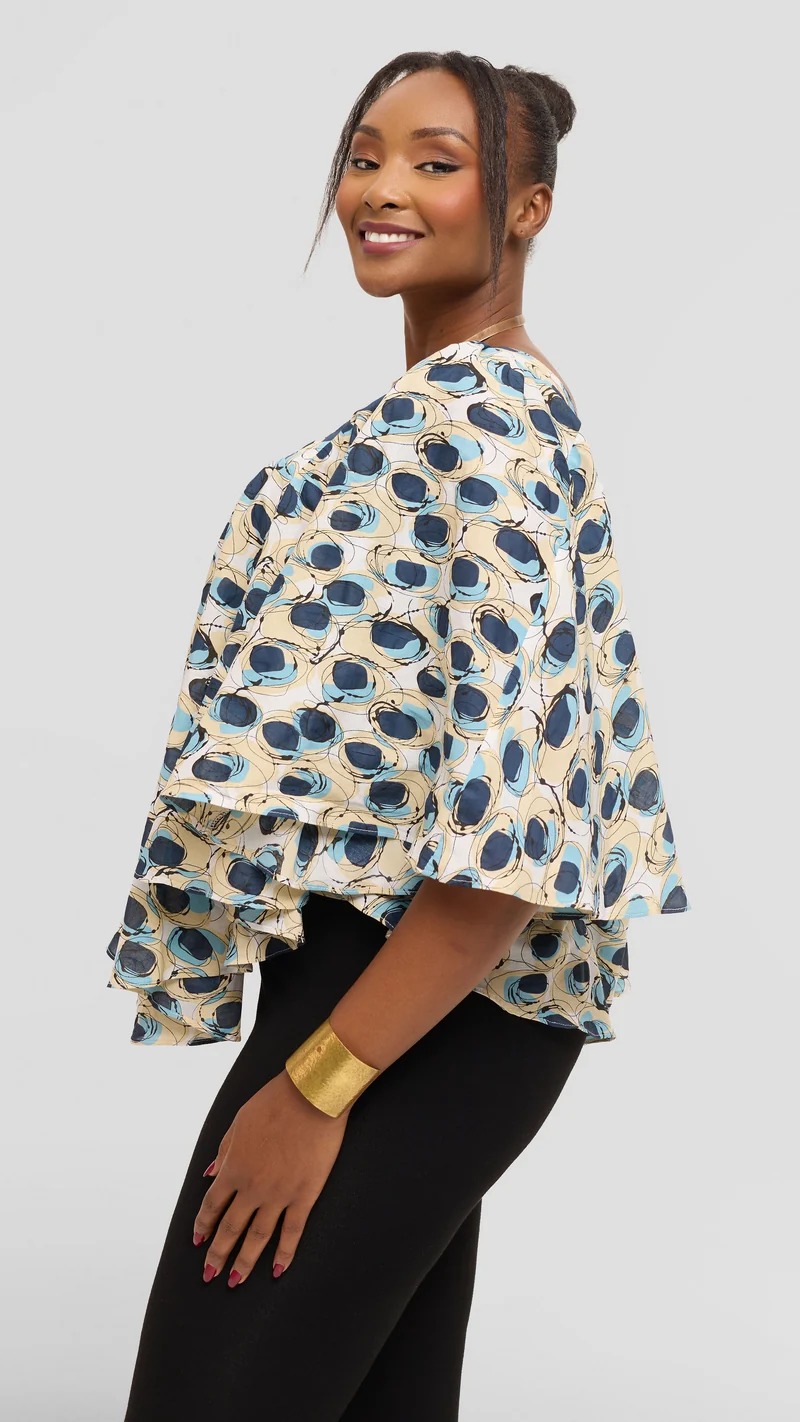 Safari by Vivo Butterfly Top in Cotton - White / Navy Abstract Print