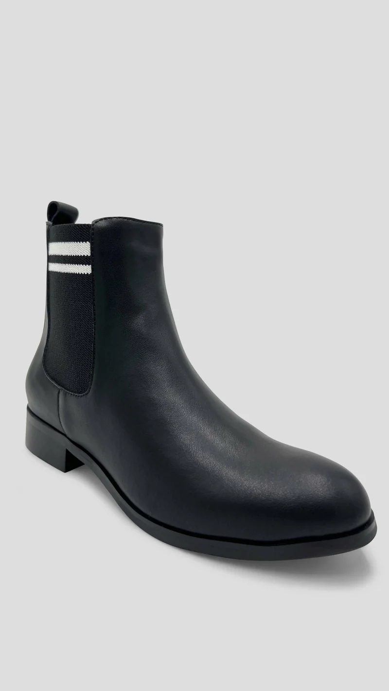 Julz Becky Gusset White Stripes Boot - Black