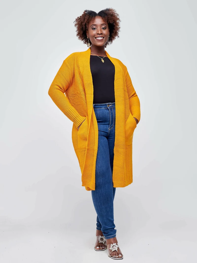 The Fashion Frenzy Waterfall Cardigan- Mustard