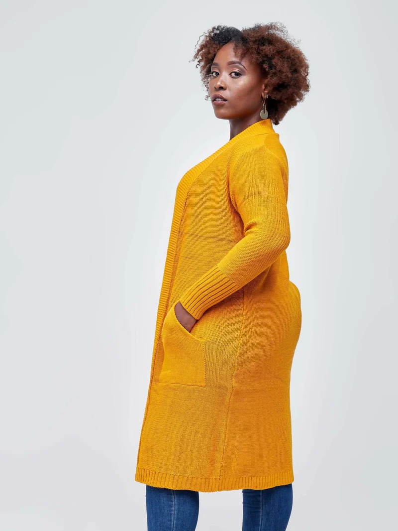 The Fashion Frenzy Waterfall Cardigan- Mustard