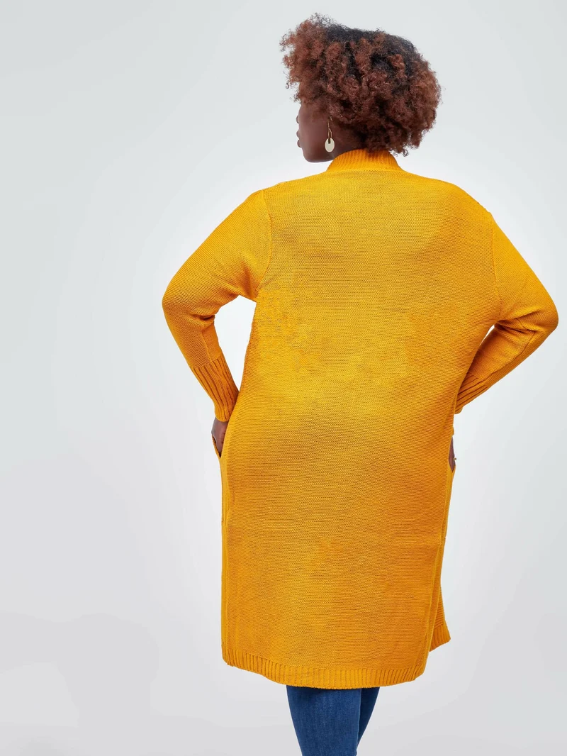The Fashion Frenzy Waterfall Cardigan- Mustard